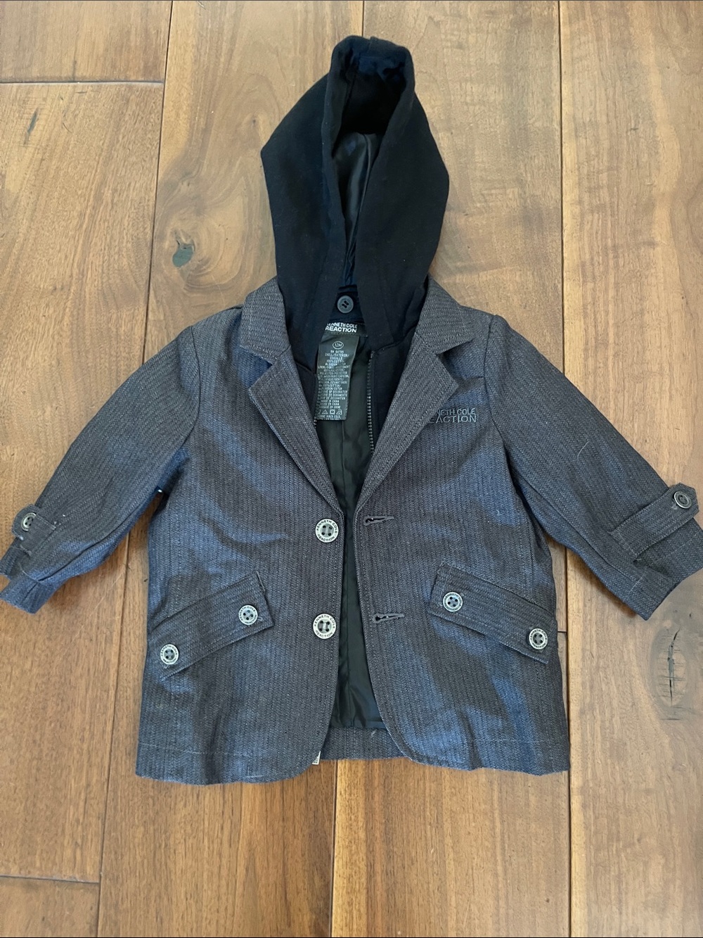 Kenneth Cole Reaction Boys Charcoal Blazer with Black Hood